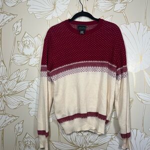 Vintage Sigallo Burgundy and Cream Fair Isle Crewneck Sweater - Size Large